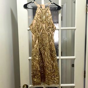 Homecoming Dress, Cream with gold sequences, Camille La Vie, fits 2-6